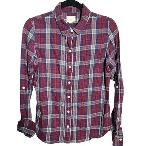 Levi's Burgundy Blue Plaid Cotton Button Down Shirt Medium Distressed Look